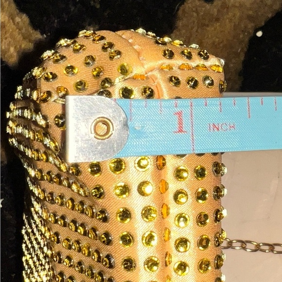 Gold Rhinestone Kiss Closure Bag Purse Shoulder Evening Bag Gold Tone Hardware - Picture 13 of 16
